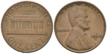 США 1 цент 1964 D, Авраам Линкольн KM 201 медь цинк 220-844