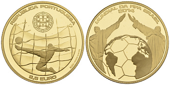 Португалия 2 1/2 евро 2014 чемпионат мира по футболу в Бразилии KM KM 840 b золото PROOF 00-812-30