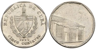 Куба 5 сентаво 1999 KM 575.2, Schoen 713, JMA MC19 сталь плакированная никелем 4115-938