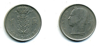 БЕЛЬГИЯ 1 ФРАНК 1952 BELGIQUE KM 142.1 медно-никель 25-1412