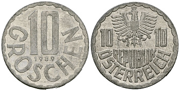 Австрия 10 грошей 1989 KM 2878 алюминий 4135-255