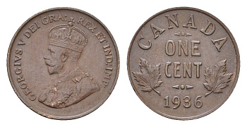 Канада 1 цент 1936 Георг V (1910-1936) KM 28 бронза 4679-651