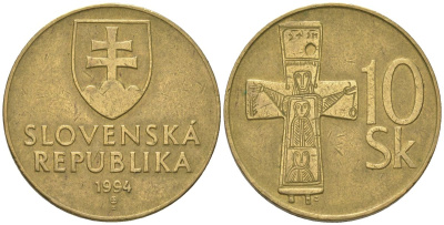 Словакия 10 крон 1994 MK KM 11.1 латунь 4584-254