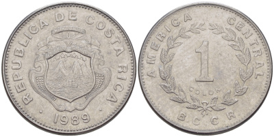 КОСТА-РИКА 1 КОЛОН 1989 с KM 210.2 нержавеющая сталь 67-1036