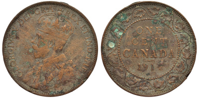 Канада 1 цент 1914 Георг V (1910-1936), большой формат KM 21 бронза 4556-414
