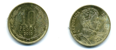 ЧИЛИ 10 ПЕСО 2010 ГЕНЕРАЛ БЕРНАРДО О ХИГГИНС KM 228.2 никель-бронза 37-1021