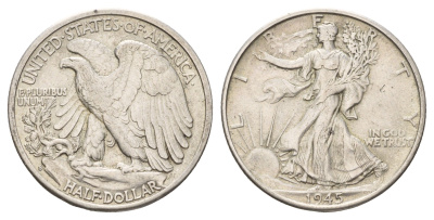 США 1/2 доллара (50 центов) 1945 S KM 142 серебро 3711-422