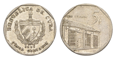 Куба 5 сентаво 1996 Casa Colonial KM 575.2, Schoen 713, JMA MC19 сталь плакированная никелем 4644-714