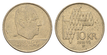 Норвегия 10 крон 1995 Харальд V (1991-) KM 457 никель латунь 4637-135