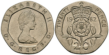 Великобритания 20 пенсов 1982 Елизавета II (1952-2022) KM 931, Spink 4230 (G1) медно-никель 4538-242