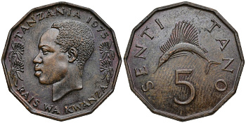 Танзания 5 центов 1975 тунец KM 1 бронза 00-00