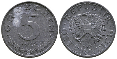 АВСТРИЯ 5 ГРОШЕЙ 1975 KM 2875 цинк 57-1144