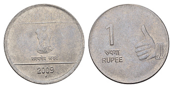 Индия 1 рупия 2009 KM 331 нержавеющая сталь 4119-1052