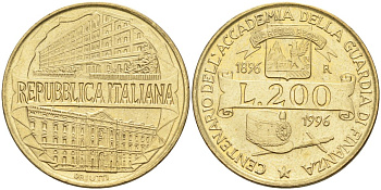 Италия 200 лир 1996 R, 100 лет Академии таможенной службы KM 184 алюминиевая бронза 4126-132
