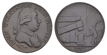 Великобритания, Уорвикшир 1/2 пенни 1793 Джон Уилкинсон, гурт - WILLEY SNEDSHILL BERSHAM BRADLEY, кузнец, токен Dalton & Hamer 394a медь 3711-343