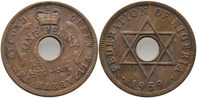 Нигерия 1 пенни 1959 Елизавета II (1952-), Британский протекторат KM 2 бронза 51-2917
