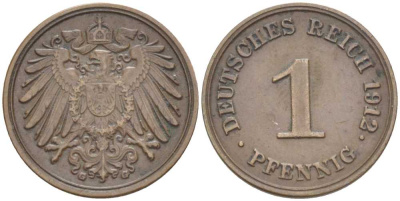 ГЕРМАНИЯ 1 ПФЕННИГ 1912 G KM 10, J. 10 медь 66-119