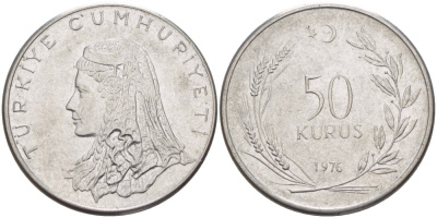 Турция 50 курушей 1976 Анатолийская невеста KM 899 нержавеющая сталь 4391-347