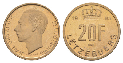 Люксембург 20 франков 1995 Великий герцог Жан (1964-2000), тираж 10.000 экземпляров KM 67 алюминиевая бронза BU 4178-745