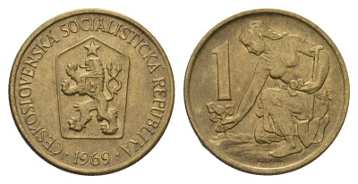 Чехословакия 1 крона 1969 Женщина сажает липовое дерево KM 50 алюминиевая бронза UNC 4678-627