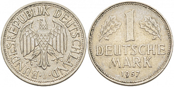 ФРГ 1 МАРКА 1957 J KM 110, J. 385 медно-никель 3718-1111