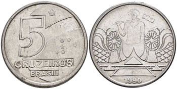 Бразилия 5 крузейро 1990 фермер KM 618.1 нержавеющая сталь 3457-956