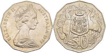 Австралия 50 центов 1975 Елизавета II (1952-2022), герб Австралии, кенгуру KM 68 медно-никель 107-114