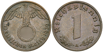 Германия 1 рейхспфенниг 1939 А  KM 89  бронза    4608-655