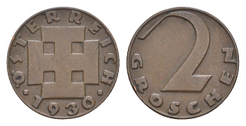 Австрия 2 гроша 1930 KM 2837 бронза 4528-411