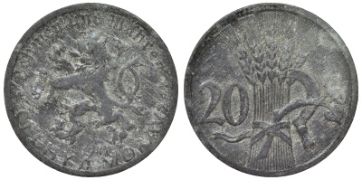 Богемия и Моравия 20 геллеров 1941 германский протекторат KM 2 цинк 4119-941