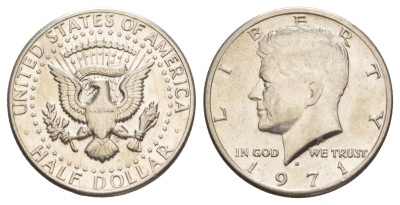 США 1/2 доллара (50 центов) 1971 D, Джон Кеннеди KM 202b медь плакированная медно-никелем aUNC 88-544