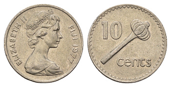 Фиджи 10 центов 1977 Елизавета II (1952-2022), булава KM 30 медно-никель aUNC 4686-945