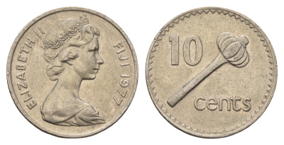 Фиджи 10 центов 1977 Елизавета II (1952-2022), булава KM 30 медно-никель aUNC 4686-945