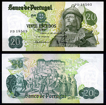 Португалия 20 эскудо 1971 27 июля 1971, Гарсия Де Орта, signatures: Jos? da Silva Lopes & Walter Waldemar Pego Marques Pick 173(1) бумага 7204-33-1-2