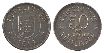 Тутлинген 50 пфеннигов 1918 Funck 552.5, Men05 25361.5, Men18 31762.5 железо 4637-1236