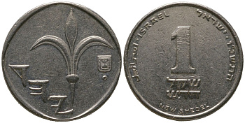 Израиль 1 новый шекель 1996 JE 5756 KM 160a сталь плакированная никелем 4573-441