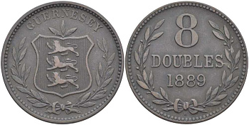 Гернси 8 даблов (дублей) 1889 KM 7 бронза 3996-526