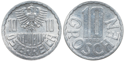 Австрия 10 грошей 1985 KM 2878 алюминий 51-725