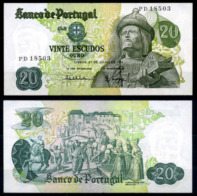 Португалия 20 эскудо 1971 27 июля 1971, Гарсия Де Орта, signatures: Jos? da Silva Lopes & Walter Waldemar Pego Marques Pick 173(1) бумага 7204-33-1-2