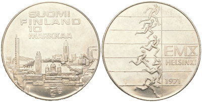 Финляндия 10 марок 1971 X Чемпионат Европы по легкой атлетике KM 52 серебро BU 4125-1215