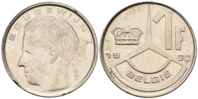 Бельгия 1 франк 1990 Belgie, Бодуэн I (1951-1993) KM 171 нержавеющая сталь 4594-651