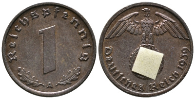 ГЕРМАНИЯ 1 РЕЙХСПФЕННИГ 1939 A KM 89, J. 361 бронза 39-1152