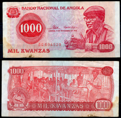 Ангола 1000 кванза 1976 Антонио Агостиньо Нето, школа Pick 113 a бумага 8621-50-2-1