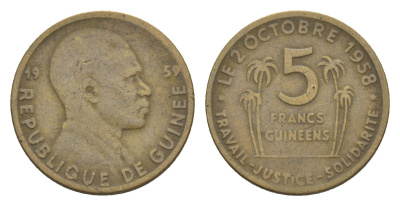 Гвинея 5 франков 1959 KM 1 медь алюминий 4643-569