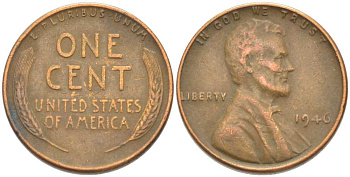 США 1 ЦЕНТ 1946 ЛИНКОЛЬН KM А132 медь цинк 218-515