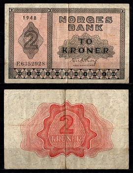 Норвегия 2 кроны 1948 Pick 16 b бумага 7457-28-3-1