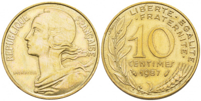ФРАНЦИЯ 10 САНТИМОВ 1987 ТИП MARIANNE KM 929 медь алюминий никель 112-1028