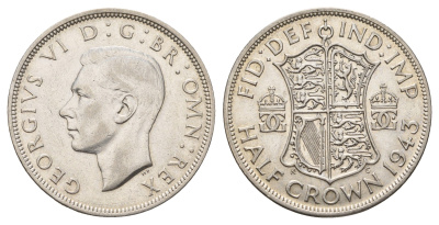 Великобритания 1/2 кроны 1943 Георг VI (1936-1952) KM 856, Spink 4080 серебро 3897-1216