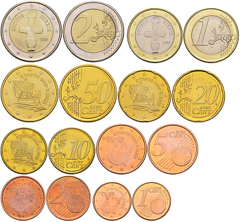 КИПР ЕВРОНАБОР ИЗ 8 МОНЕТ 2008 1, 2, 5, 10, 20, 50 ЕВРОЦЕНТОВ, 1 И 2 ЕВРО UNC 183-651