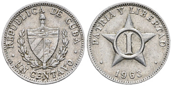 Куба 1 сентаво 1963 KM 33.1, JMA 10, Y 27, Schoen 31 алюминий 4115-259